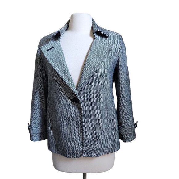 Talbots Tweed Crop Blazer Jacket Women Size 6 Collar Pleated Black Black Cotton - Picture 1 of 14